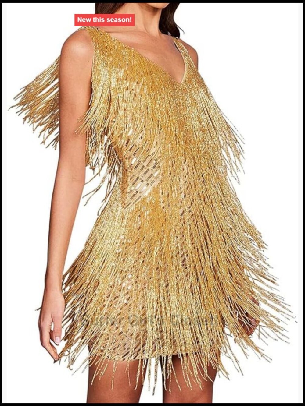 1920s Sequin Fringe Dress V-Neck Sleeveless Gatsby Party Bodycon Mini Dress